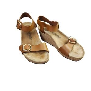 Papillio by Birkenstock Soley  Wedge Sandals Ring Buckle Cognac womens Sz 9